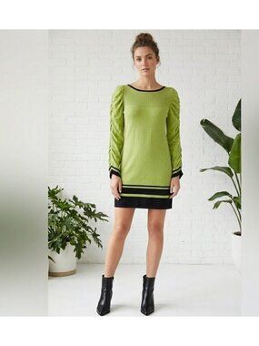 Sophie Max Green & Black Long Sleeve Knit Dress S